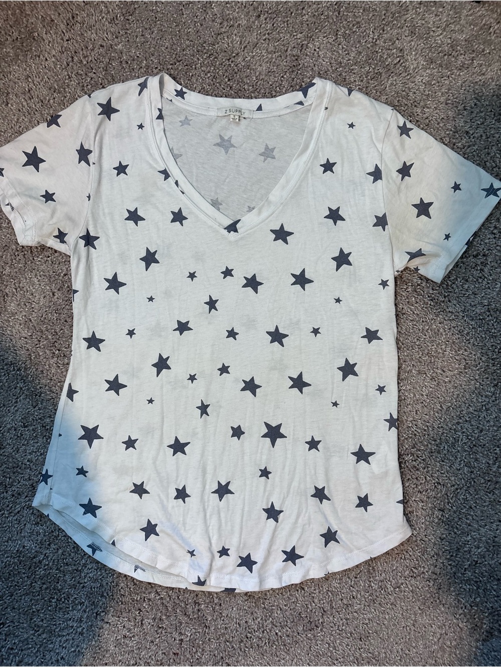 Z Supply White V-Neck Tee with Navy Star Print